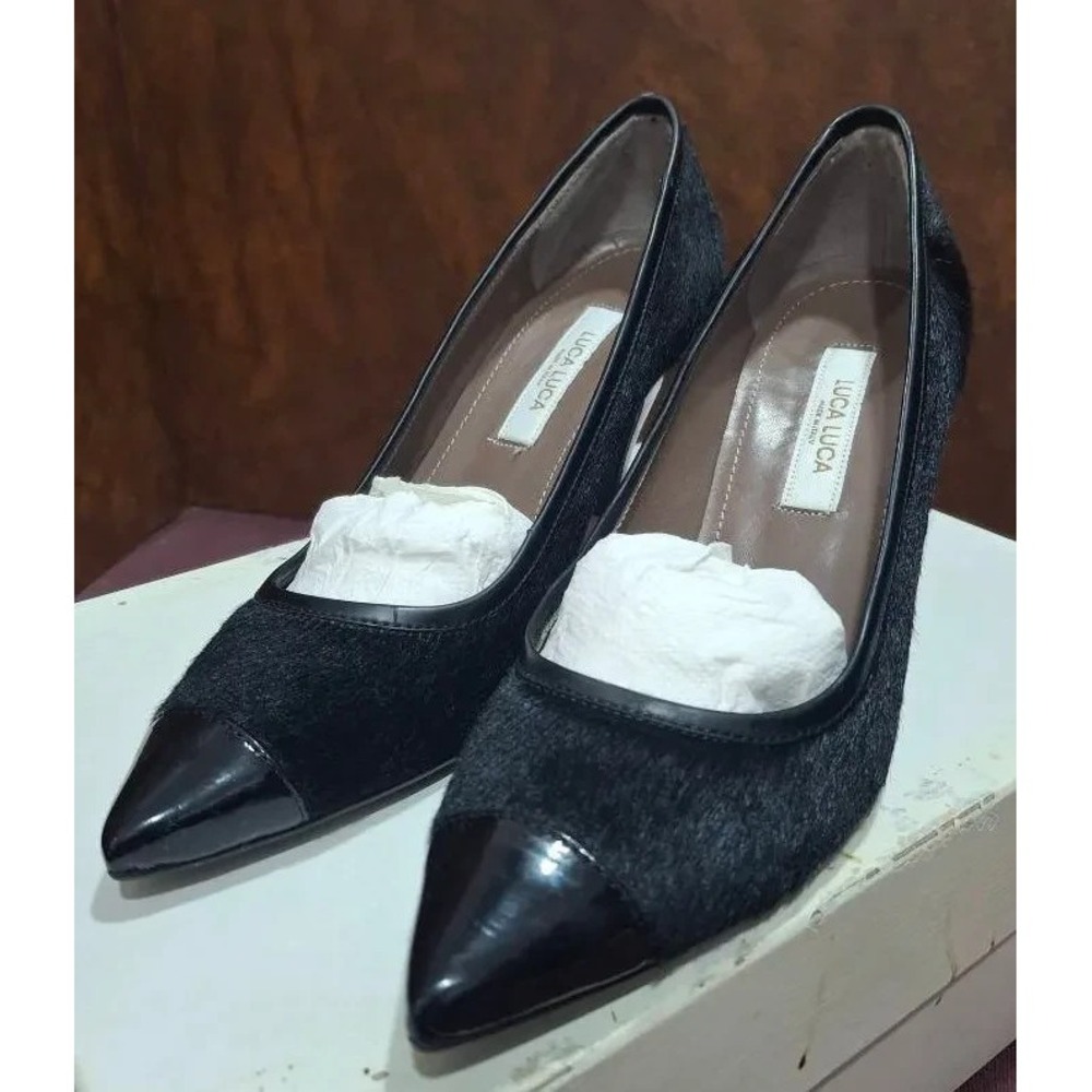 Luca Luca Womens Size 6 Black Fur Heels